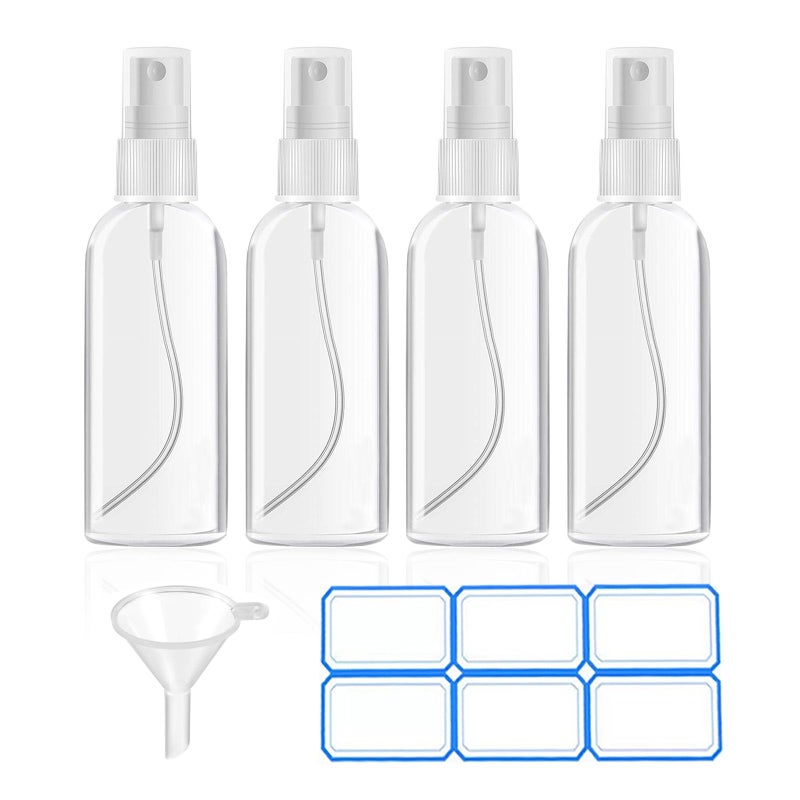 DTDNZKN 4 Pack 1 Oz (30ml) Mini Spray Bottles Clear Travel Size Spray Bottles Leak Proof with Funnels and Labels - Image 1