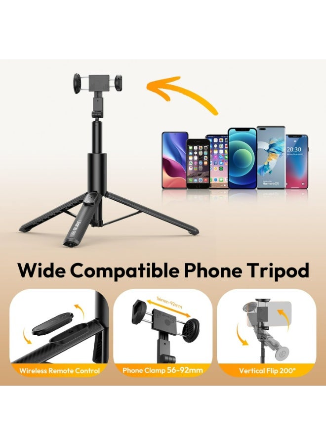 ULANZI SK27 Extendable Phone Tripod, 61" Selfie Stick for iPhone, 2 in 1 Adjustable Tripod with Bluetooth Remote Cold Shoe Mount, Portable Phone Stand Lightweight for Travel Photo Video Stream Vlog - Image 2