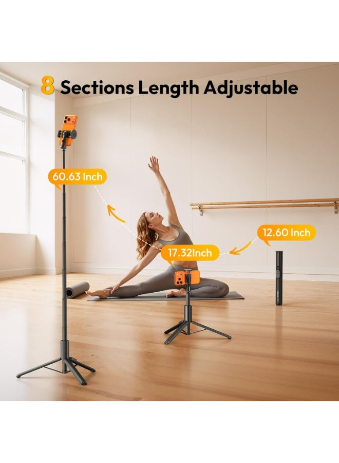 ULANZI SK27 Extendable Phone Tripod, 61" Selfie Stick for iPhone, 2 in 1 Adjustable Tripod with Bluetooth Remote Cold Shoe Mount, Portable Phone Stand Lightweight for Travel Photo Video Stream Vlog - Image 3