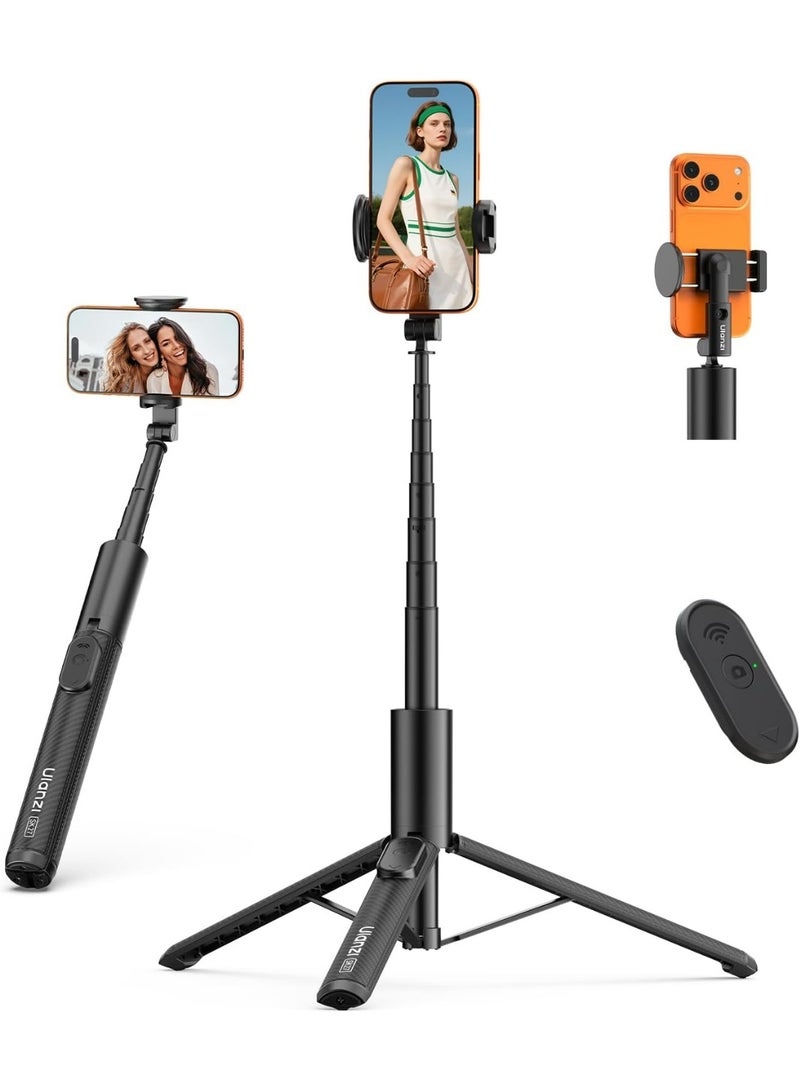 ULANZI SK27 Extendable Phone Tripod, 61" Selfie Stick for iPhone, 2 in 1 Adjustable Tripod with Bluetooth Remote Cold Shoe Mount, Portable Phone Stand Lightweight for Travel Photo Video Stream Vlog - Image 1