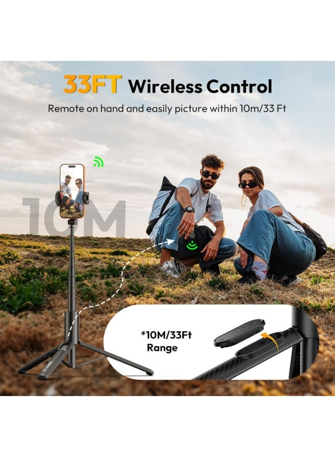 ULANZI SK27 Extendable Phone Tripod, 61" Selfie Stick for iPhone, 2 in 1 Adjustable Tripod with Bluetooth Remote Cold Shoe Mount, Portable Phone Stand Lightweight for Travel Photo Video Stream Vlog - Image 4