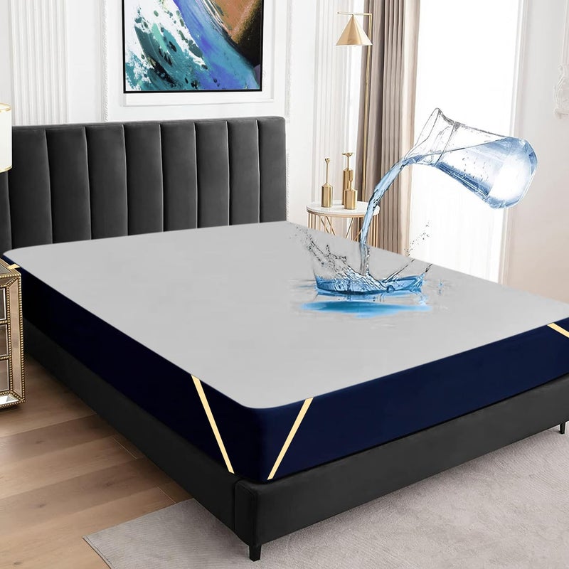 Bey Bee BeyBee 100% Waterproof Cotton Terry Mattress Protector | Breathable, Hypoallergenic, Washable & 2X Absorbency | Ultra Soft Easy Elastic Fitted Bed Protector (Size-75 * 72, Grey) - Image 1