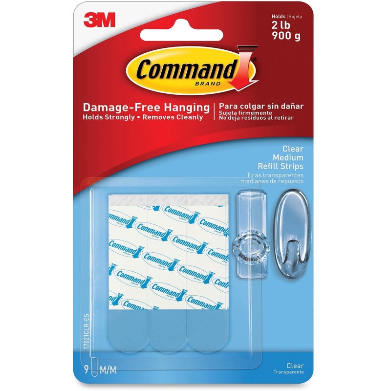 3M Command 17021CLRES Clear Refill Strips, 5/8 x 1 3/4, 9/Pack - Image 1
