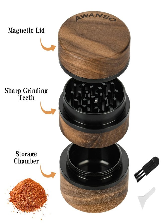 AWANSO 3-Piece Grinder, 2.5" Walnut Wood & Aluminum Grinder for Kitchen Spices with Large Bottom Chamber - Image 5