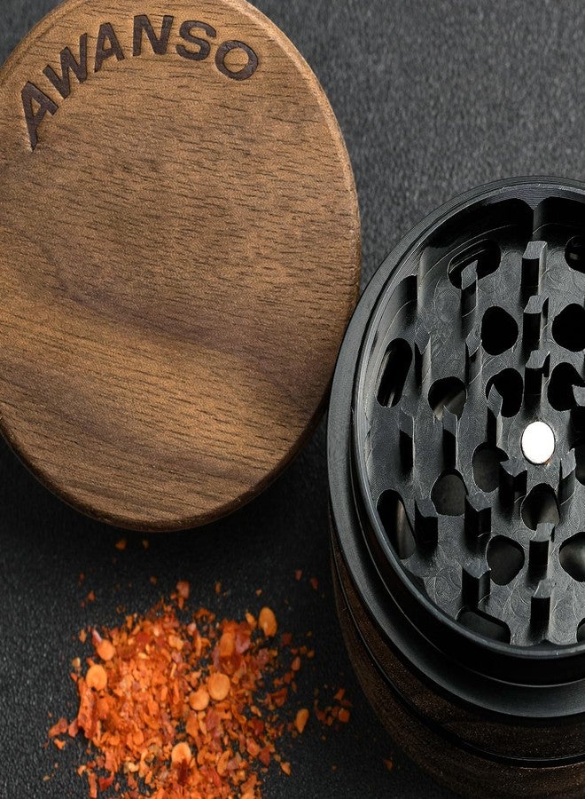 AWANSO 3-Piece Grinder, 2.5" Walnut Wood & Aluminum Grinder for Kitchen Spices with Large Bottom Chamber - Image 3