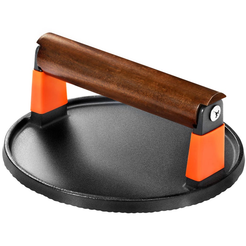 GGC Smash Burger Press, Cast Iron Bacon Press for Hamburger, Steak, Bacon, Sandwiches, 7" Round Meat Press with Wooden Handle for Grill and Griddle Cooking(10Pcs Patty Paper) - Image 1