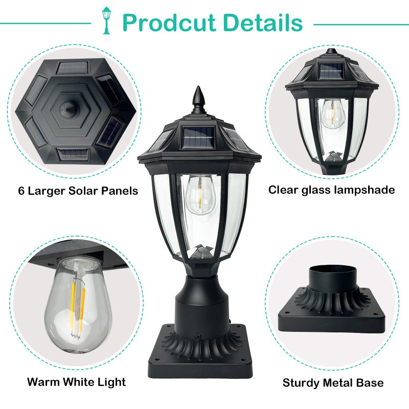 Jalarox Solar Post Lamp Lights, Dusk to Dawn Solar Post Light with Pier Mount Base, Outdoor Waterproof Motion Sensor Lights for Garden Yard Landscape Pole Pillar (Cool White) - Image 5