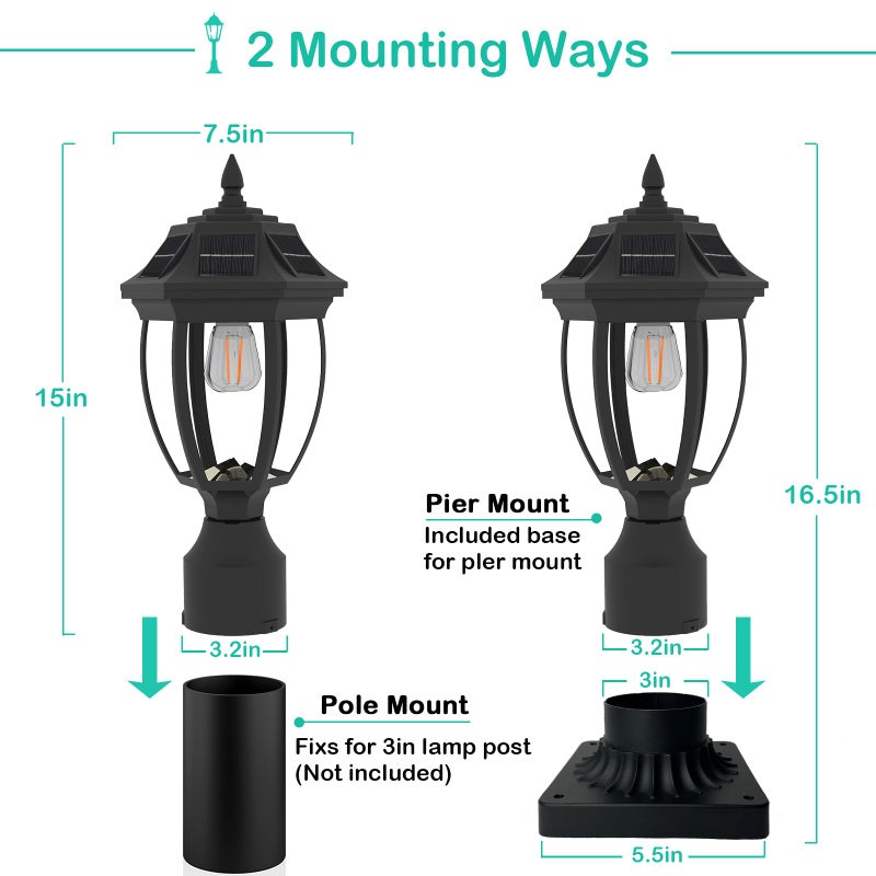 Jalarox Solar Post Lamp Lights, Dusk to Dawn Solar Post Light with Pier Mount Base, Outdoor Waterproof Motion Sensor Lights for Garden Yard Landscape Pole Pillar (Cool White) - Image 4