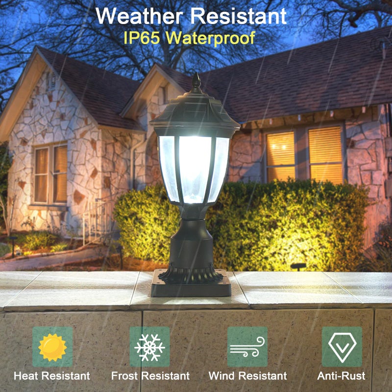 Jalarox Solar Post Lamp Lights, Dusk to Dawn Solar Post Light with Pier Mount Base, Outdoor Waterproof Motion Sensor Lights for Garden Yard Landscape Pole Pillar (Cool White) - Image 3
