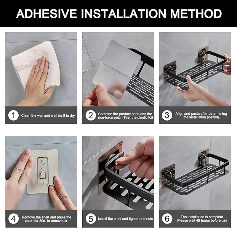 Morli Creation Multipurpose Self-Adhesive Professional Aluminium Bathroom Wall Mounted Storage Organizer Shelf Holder/Rack/Bathroom Accessories (Pack of 1, Black)  - Image 2