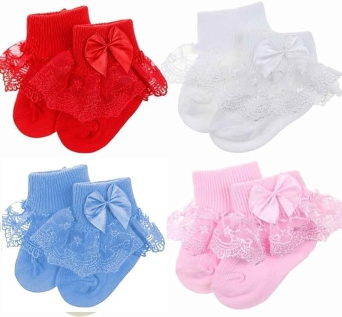 CUTEABLY Baby Girl's Anti-Slip Cotton Frilly Ankle Length Socks, Assorted Colours (3-6 Months) - Image 5