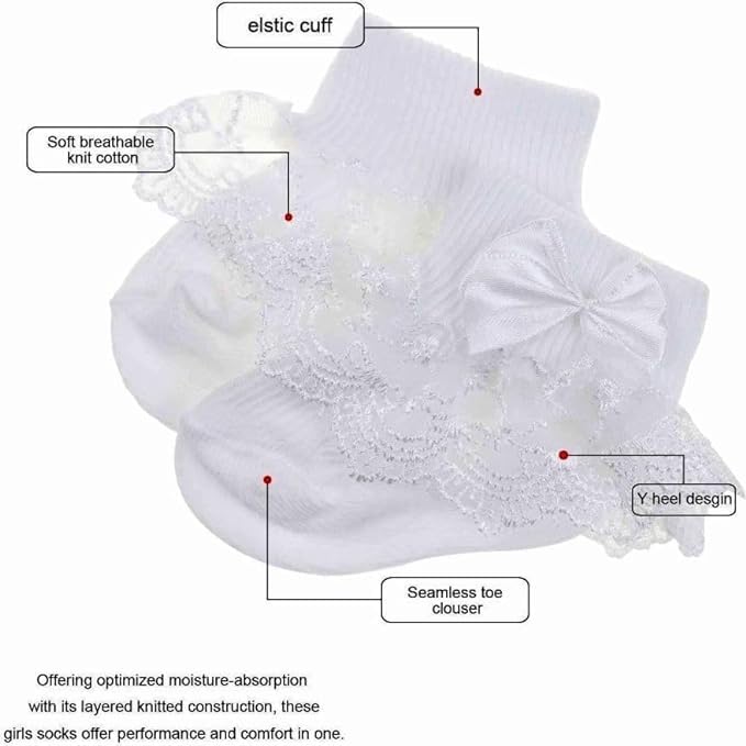 CUTEABLY Baby Girl's Anti-Slip Cotton Frilly Ankle Length Socks, Assorted Colours (3-6 Months) - Image 3