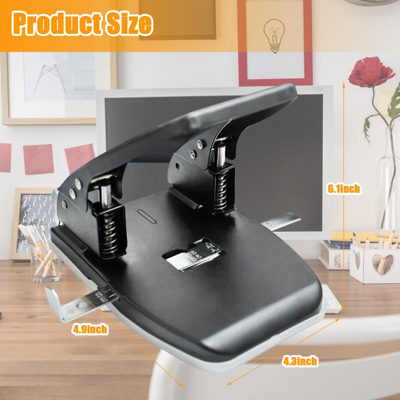 Ysglory 2 Hole Punch with 100 Prong Paper Fastener Heavy Duty Paper Two Hole Punchers for Paper File Folder Binder, Padded Handle, 30 Sheet Capacity, Black - Image 3