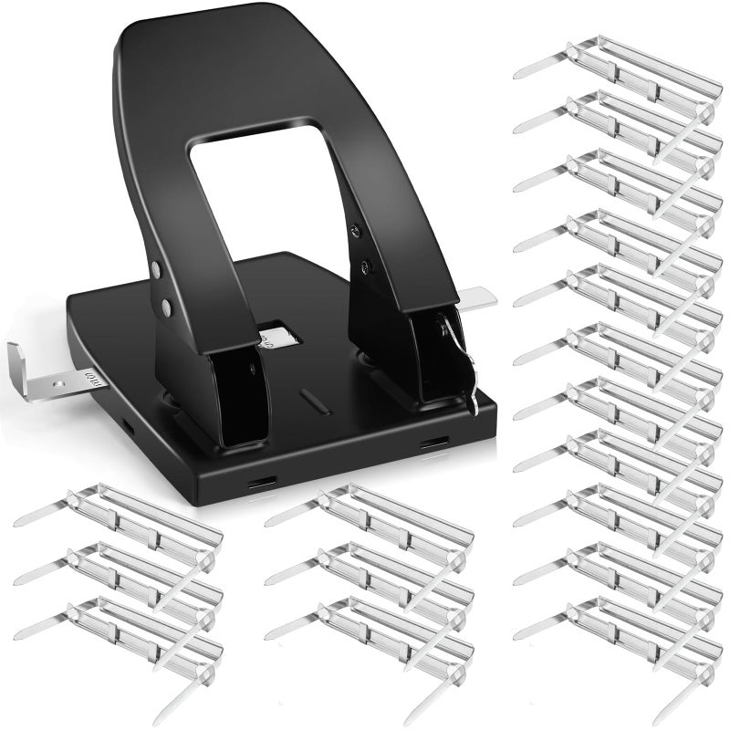 Ysglory 2 Hole Punch with 100 Prong Paper Fastener Heavy Duty Paper Two Hole Punchers for Paper File Folder Binder, Padded Handle, 30 Sheet Capacity, Black - Image 1