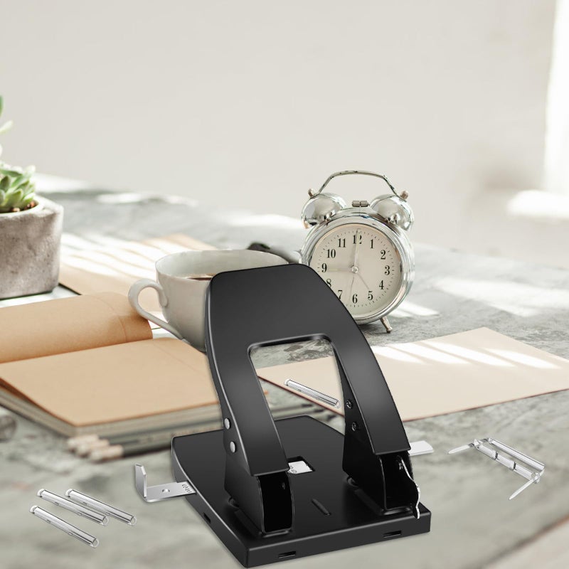 Ysglory 2 Hole Punch with 100 Prong Paper Fastener Heavy Duty Paper Two Hole Punchers for Paper File Folder Binder, Padded Handle, 30 Sheet Capacity, Black - Image 5