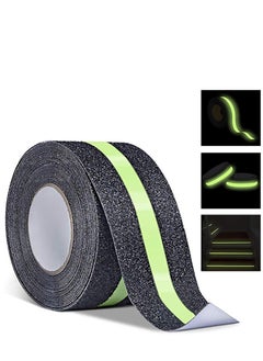 EHOME Anti Slip Safety Grip Tape, 5*500CM Green Glowing in The Dark Non Skid Stage Safety Tape High Traction Grit Stairs Tape Hazard Caution Warning Tape for Steps (5*500CM, Green&Black)  - Image 1