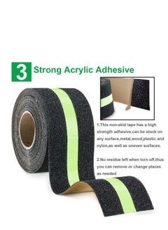 EHOME Anti Slip Safety Grip Tape, 5*500CM Green Glowing in The Dark Non Skid Stage Safety Tape High Traction Grit Stairs Tape Hazard Caution Warning Tape for Steps (5*500CM, Green&Black)  - Image 3