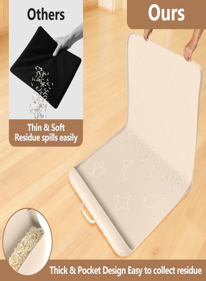 Bartuke Silicone Cat Litter Mat with Collection Pocket, 42" x 28" Large Cat Litter Box Mat Waterproof Anti-Slip Litter Trapping Mat with Edge and Handle Pet Placemat for Floors (Beige) - Image 4