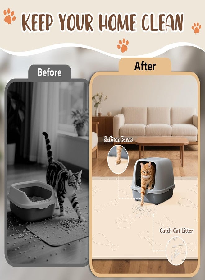 Bartuke Silicone Cat Litter Mat with Collection Pocket, 42" x 28" Large Cat Litter Box Mat Waterproof Anti-Slip Litter Trapping Mat with Edge and Handle Pet Placemat for Floors (Beige) - Image 3