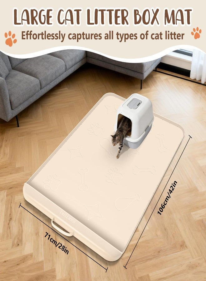 Bartuke Silicone Cat Litter Mat with Collection Pocket, 42" x 28" Large Cat Litter Box Mat Waterproof Anti-Slip Litter Trapping Mat with Edge and Handle Pet Placemat for Floors (Beige) - Image 2