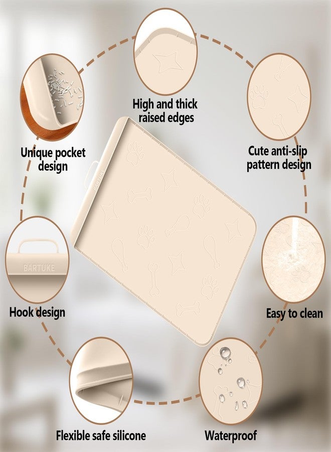 Bartuke Silicone Cat Litter Mat with Collection Pocket, 42" x 28" Large Cat Litter Box Mat Waterproof Anti-Slip Litter Trapping Mat with Edge and Handle Pet Placemat for Floors (Beige) - Image 5