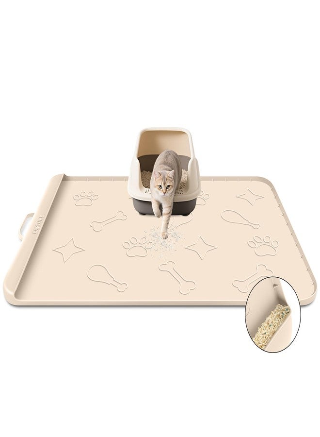 Bartuke Silicone Cat Litter Mat with Collection Pocket, 42" x 28" Large Cat Litter Box Mat Waterproof Anti-Slip Litter Trapping Mat with Edge and Handle Pet Placemat for Floors (Beige) - Image 1