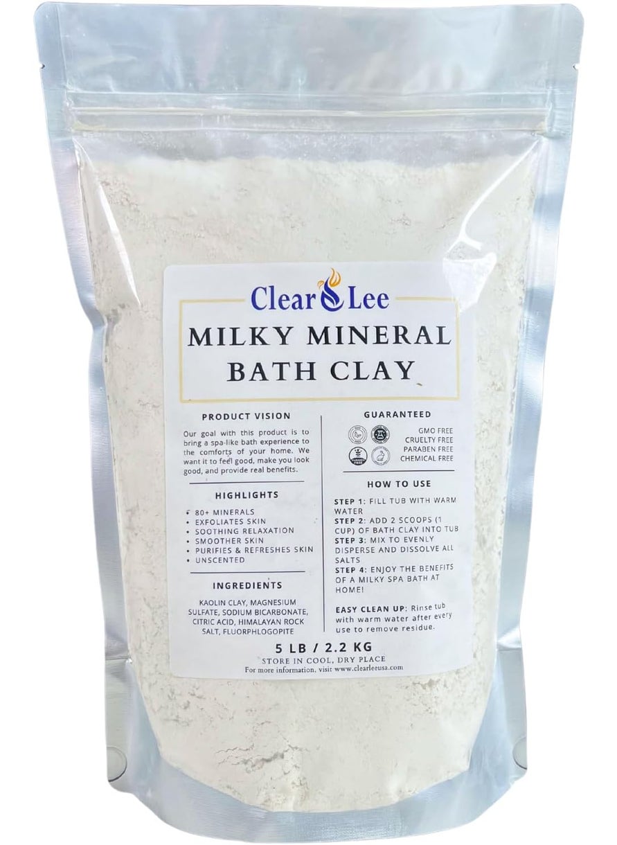 ClearLee Milky Mineral Bath Clay  Kaolin Clay Magnesium Sulfate Epsom Salt Himalayan Rock Salt  Soothing and Relaxing Soak  Exfoliation for Smoother Skin  5 lb 1215 Baths 