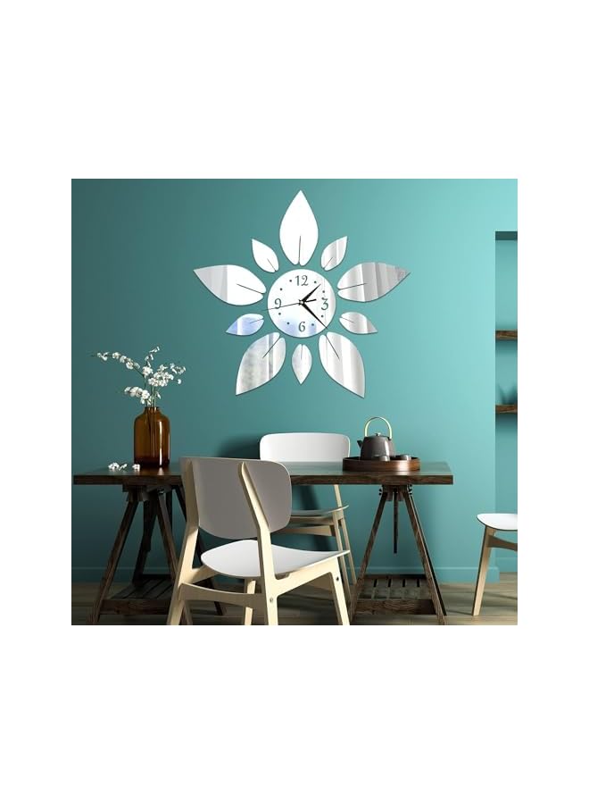 The Bros Modern Flowers Digital 3D Large Wall Clock Mirror Stickers, Self-Adhesive Acrylic Crystal Decals DIY Silent Petal Combo Art Clocks Decoration for Home Office Apartment - Image 2