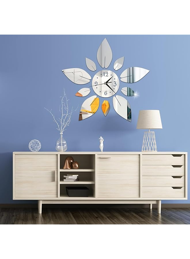 The Bros Modern Flowers Digital 3D Large Wall Clock Mirror Stickers, Self-Adhesive Acrylic Crystal Decals DIY Silent Petal Combo Art Clocks Decoration for Home Office Apartment - Image 1
