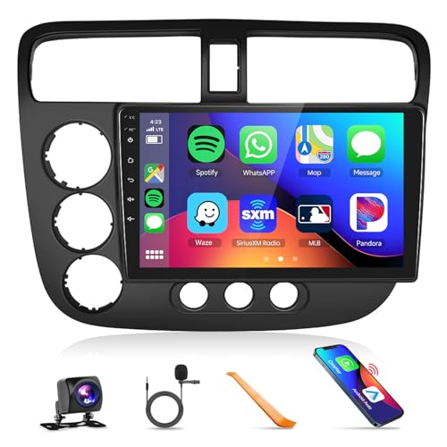 Podofo Built-in DSP Car Stereo Radio for Honda Civic 2001 2002 2003 2004 2005 with Wireless CarPlay Android Auto MirrorLink Podofo 9 inch HD IPS Touch Screen Bluetooth GPS WiFi Backup Camera Mic - Image 1