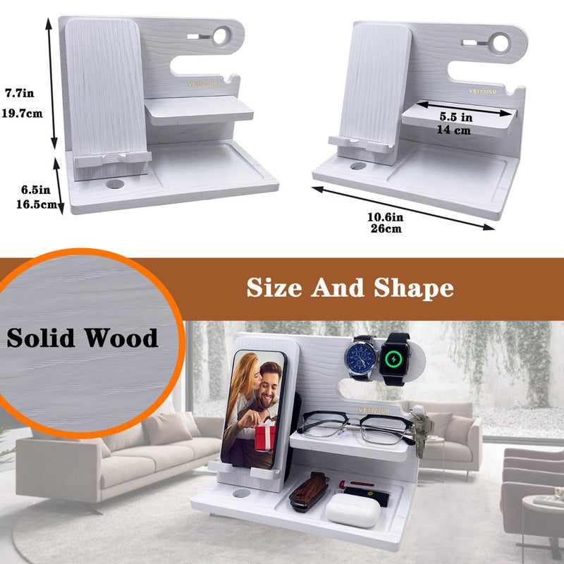 VEIYAILU Gifts for Women Girlfriend Men Him Husband Boyfriend Son Boss Wood Phone Docking Station Nightstand Organizer Anniversary Birthday Gifts (White) - Image 4
