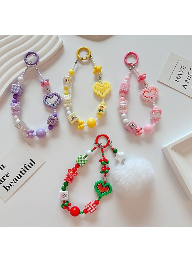 NIBEMINENT Phone Charm/ Chain Strap for Women Girls, Block Furball Cell Phone Case Lanyard Wrist Strap，Yellow - Image 2