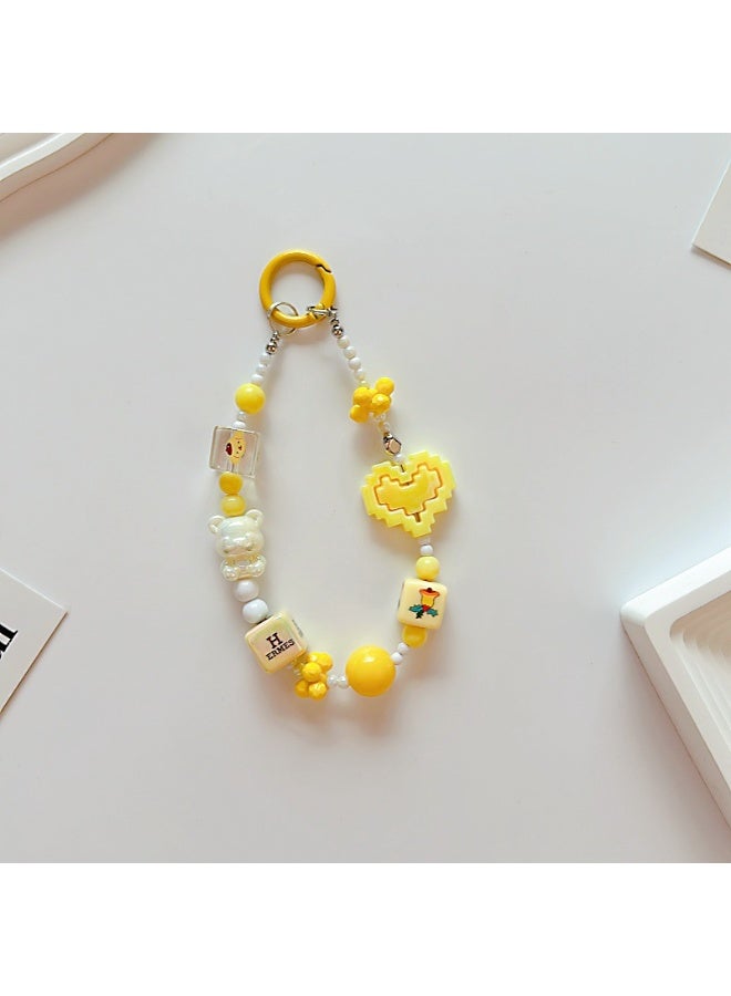 NIBEMINENT Phone Charm/ Chain Strap for Women Girls, Block Furball Cell Phone Case Lanyard Wrist Strap，Yellow - Image 1