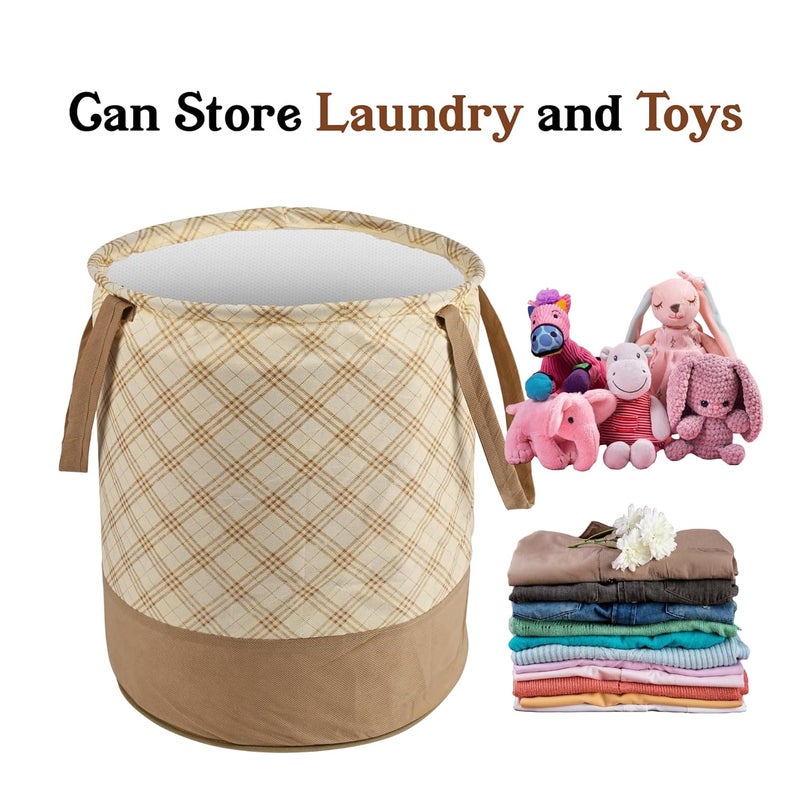 Kuber Industries Kuber Industries 45L Foldable Dirty Clothes Laundry Basket With Handles For Washing - Baby Unwashed Dress Bin/Storage Box | Checkered - Cream - Image 5
