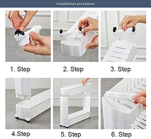 Orrda Plastic 2 Tier Space Saving Storage Organizer Slim Rack Shelf with Wheels Slim Slide Out Kitchen Trolley Rack Holder Storage Organizer for Kitchen Bathroom White - Image 5