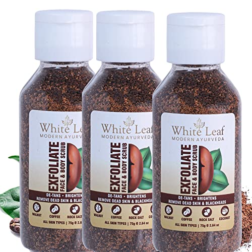 White Leaf Exfoliate Walnut Scrub 75g(Pack Of 3) For Face & Body With Coffee & Coconut For Dead Skin Cells & Tan Removal, Blackheads, Dirt & Pollution Free Skin - Image 1