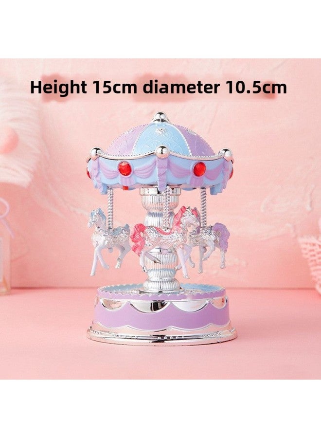 Fantasy Colorful Light Carousel Music Box Children Girl Creative Practical Birthday Gift Student Gift-Color:Send Colored Paper Greeting Card Handbag Packaging-Size:Pink Carousel Music Box (without Light) - Image 3