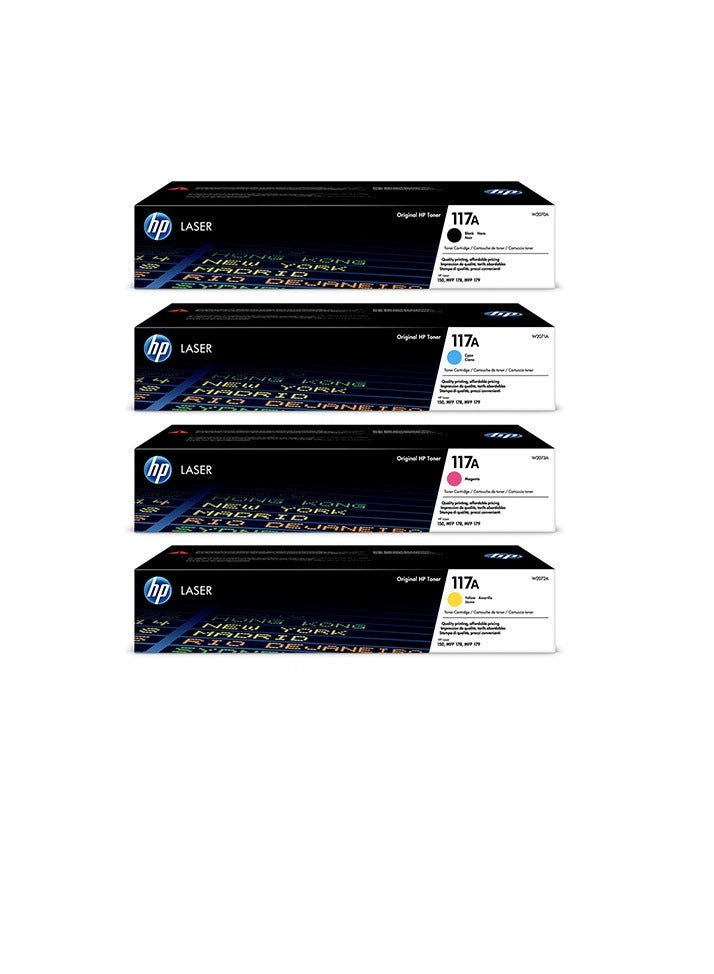 HP Toner HP 117A Original Toner Cartridge Set W2070A W2071A W2072A W2073A Black Cyan Yellow Magenta Works HP Color Laser 150 Printer series, HP Color Laser MFP 170 Printer series (Multicolor) - Image 1