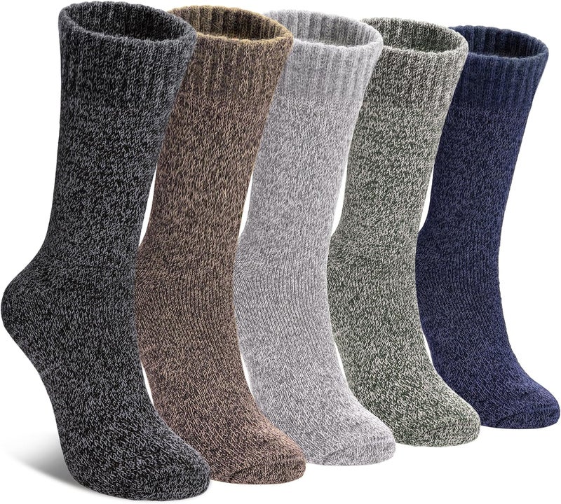 ChicAbode 5 Pairs Wool Socks, Winter Warm Wool Socks for Women Men, Soft Cozy Socks, Thick Knit Crew Socks Boot Socks - Image 1