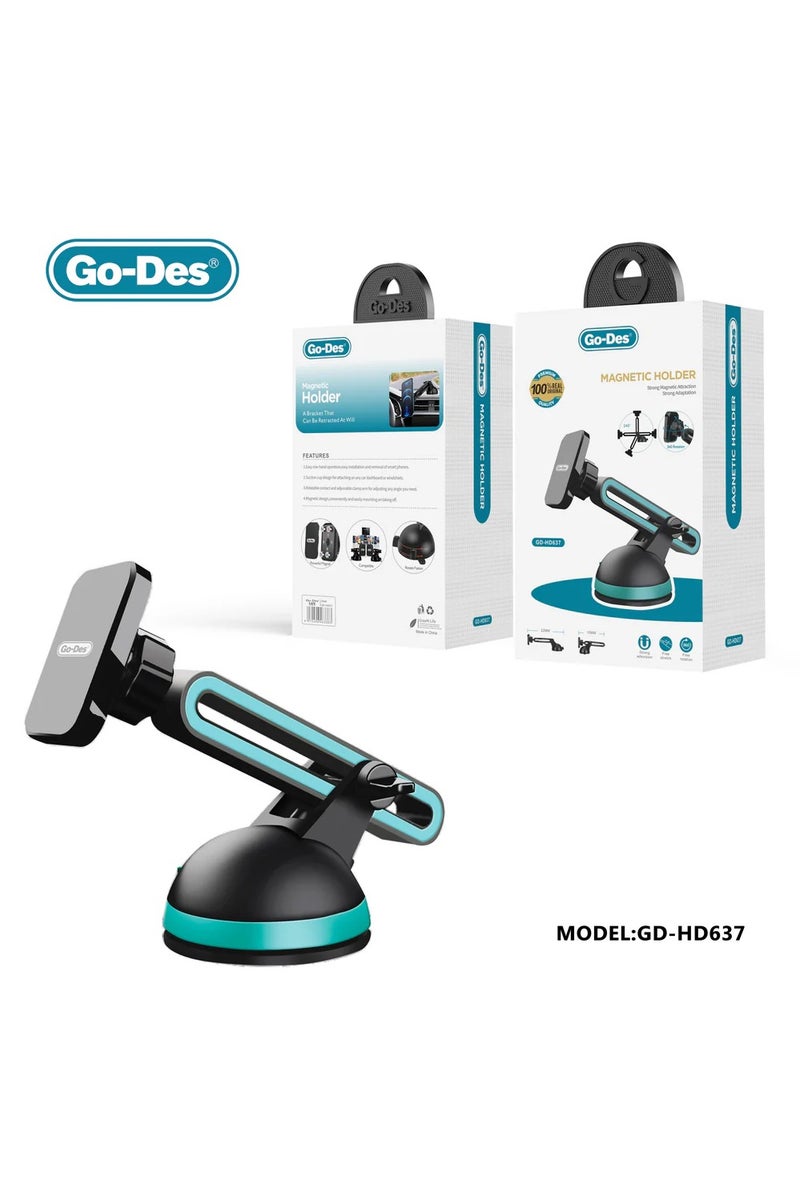 GO-DES 2-in-1 Magnetic Phone Holder with Telescopic Arm Dashboard Windshield and Air Vent Mount 360 Degree Rotation - Image 1