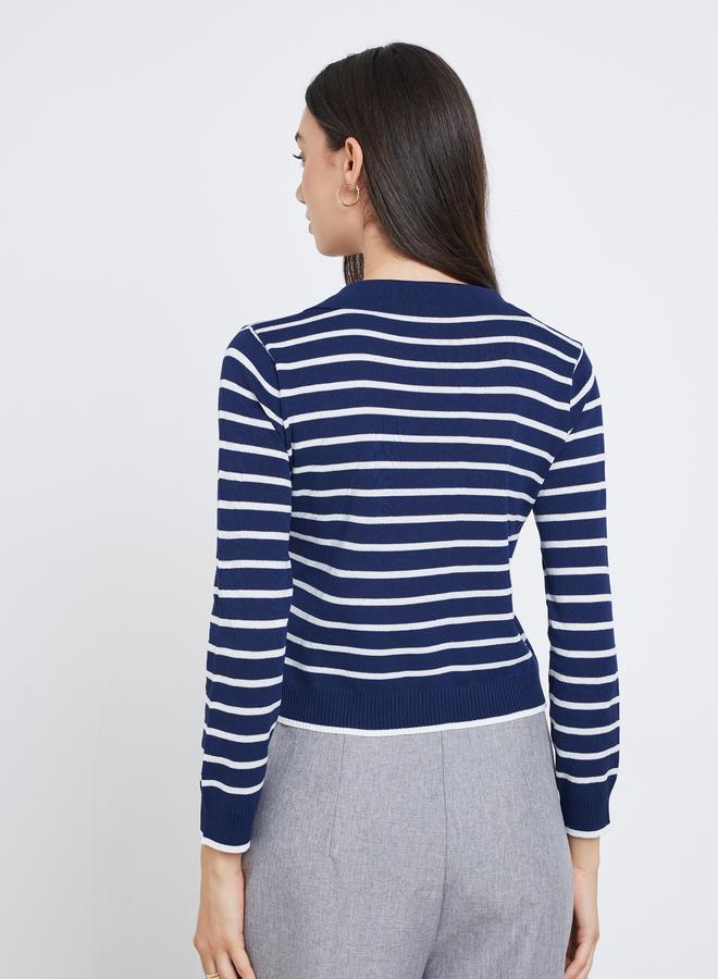 Take Two Navy Striped Polo Neck Sweater - Image 5