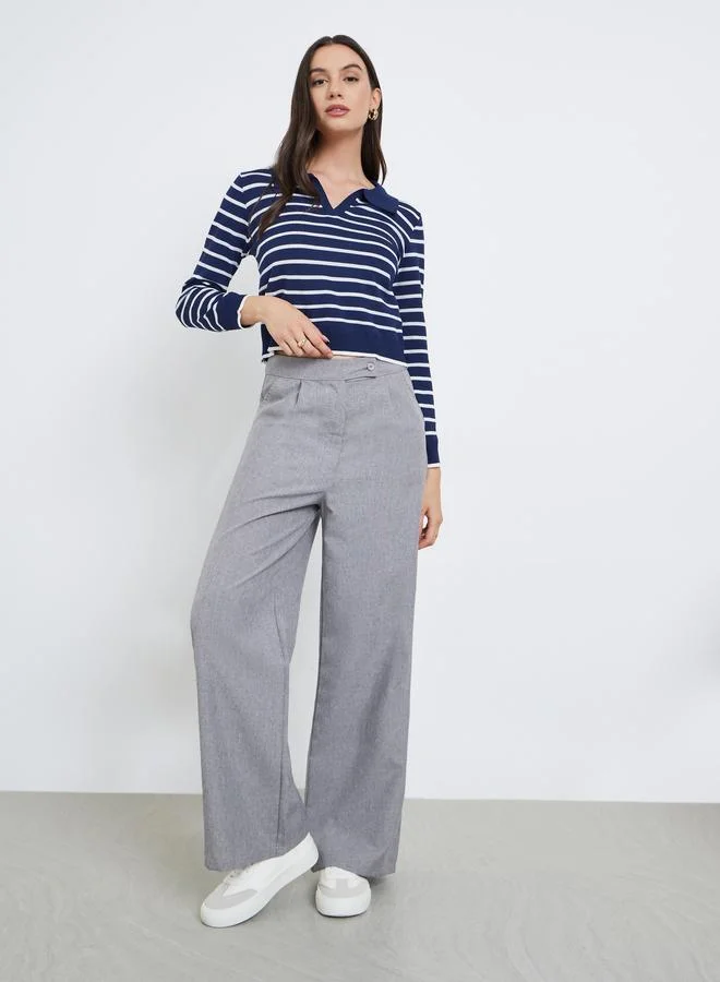 Take Two Take Two Navy Striped Polo Neck Sweater