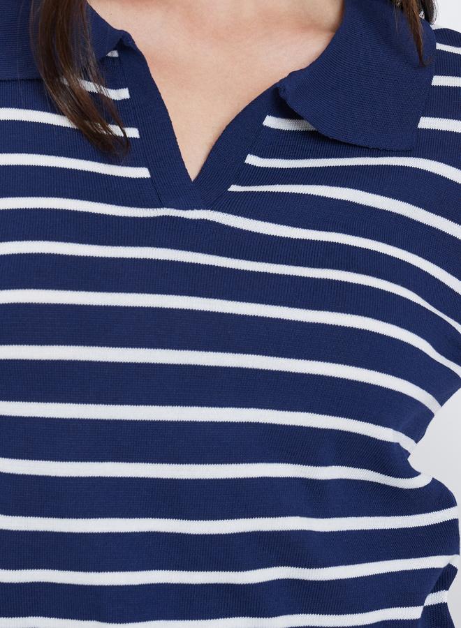 Take Two Navy Striped Polo Neck Sweater - Image 4