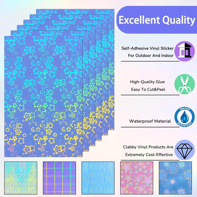 Easy clean surface 36 Sheets Holographic Sticker Paper Clear A4 Vinyl Sticker Paper Self Adhesive Waterproof Transparent Film Gem Spot Rainbow Star Bow Heart Snow Patterns, 11.7 x 8.3 Inch (Dazzling Style) Easy transit optimized build - Image 3