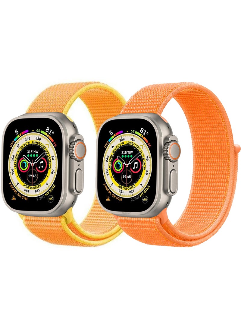 CATANES 2 Packs of 49mm/45mm/44mm Premium Nylon Loop Band for Apple Watch Rugged Woven Strap - Orange - Image 2