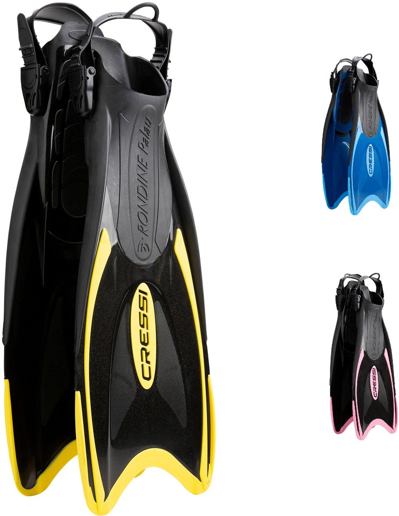 Cressi Palau Adjustable Open Heel Fins, Black/Yellow, XS/S - Image 1