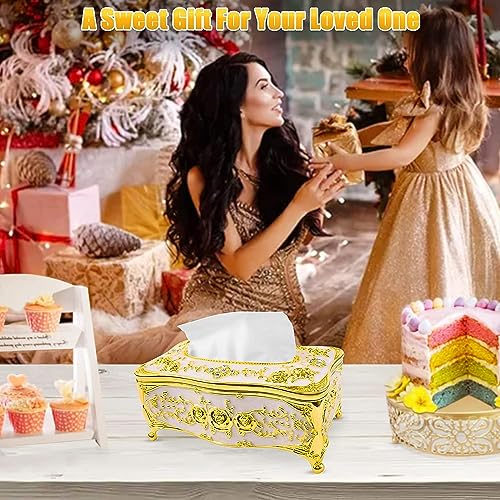 HEDRIX Gold Tissue Box Cover, Decorative Tissue Box Holder Rectangular Tissues Cube Boxes, Square Paper Box Napkin Holder Home Decor for Bedroom, Living Room, Office - Image 4