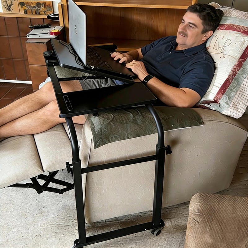KOMOREBI Overbed Table with Wheels Laptop Desk Cart Table Over The Bed Table Adjustable Height and Length for Hospital and Home use - Image 1