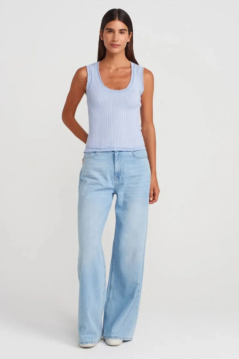 Dilvin Baby Blue DILVIN Ribbed Sleeveless Cami Blouse for Women | Best Price UAE