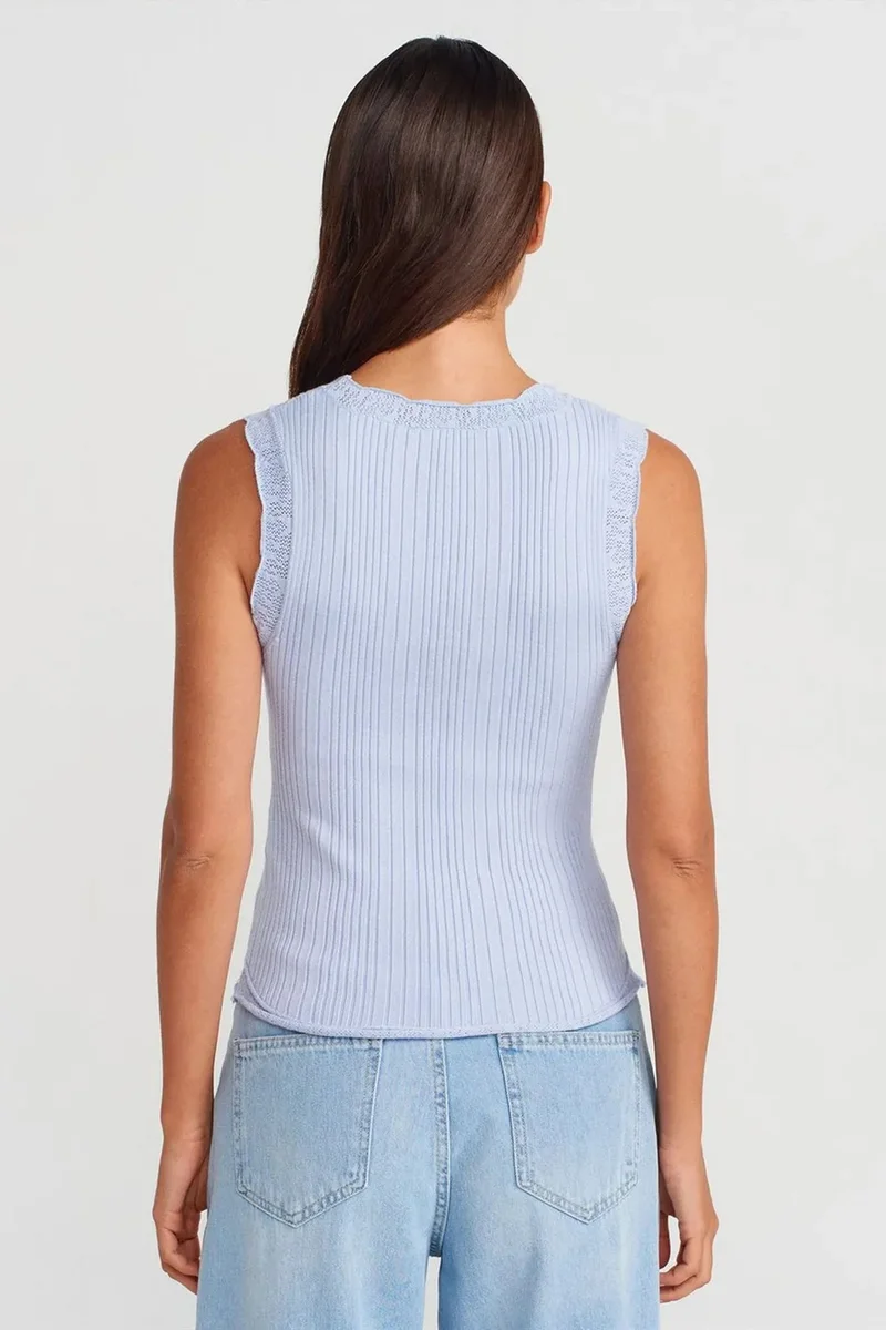 Dilvin Baby Blue DILVIN Ribbed Sleeveless Cami Blouse for Women | Best Price UAE